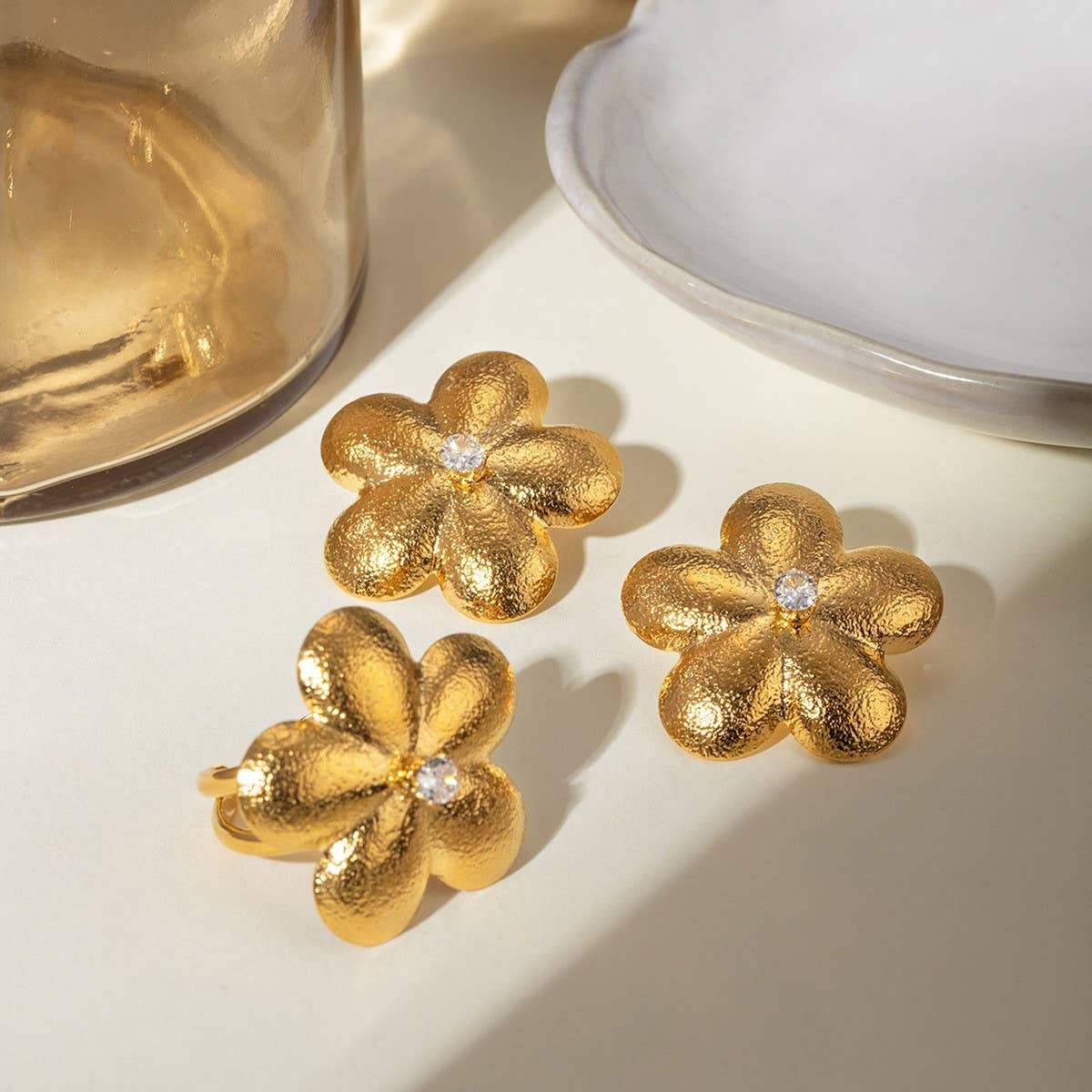 FASHION PERSONALIZED FLOWER EARRINGS AND RING SET_CWAJE1886