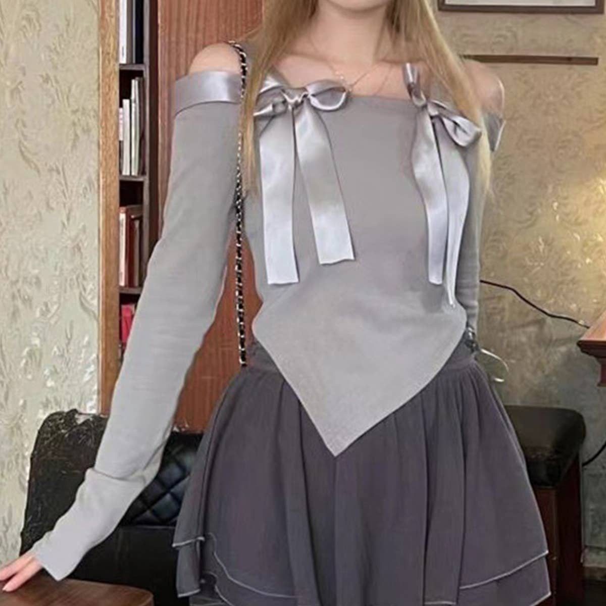 SOLID COLOR SEXY IRREGULAR OFF-THE-SHOULDER TOP