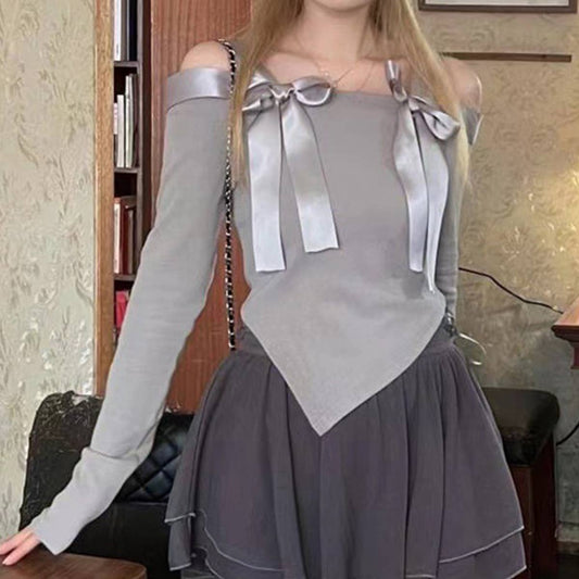 SOLID COLOR SEXY IRREGULAR OFF-THE-SHOULDER TOP