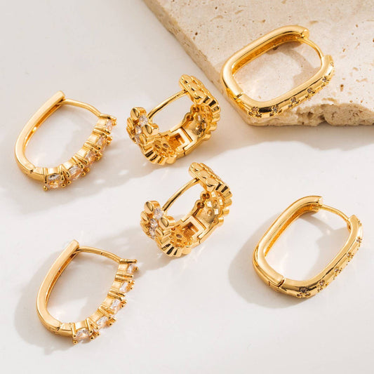 Zircon U-Shaped Hoop Earrings Gold-Plated Elegance_CWMM8510