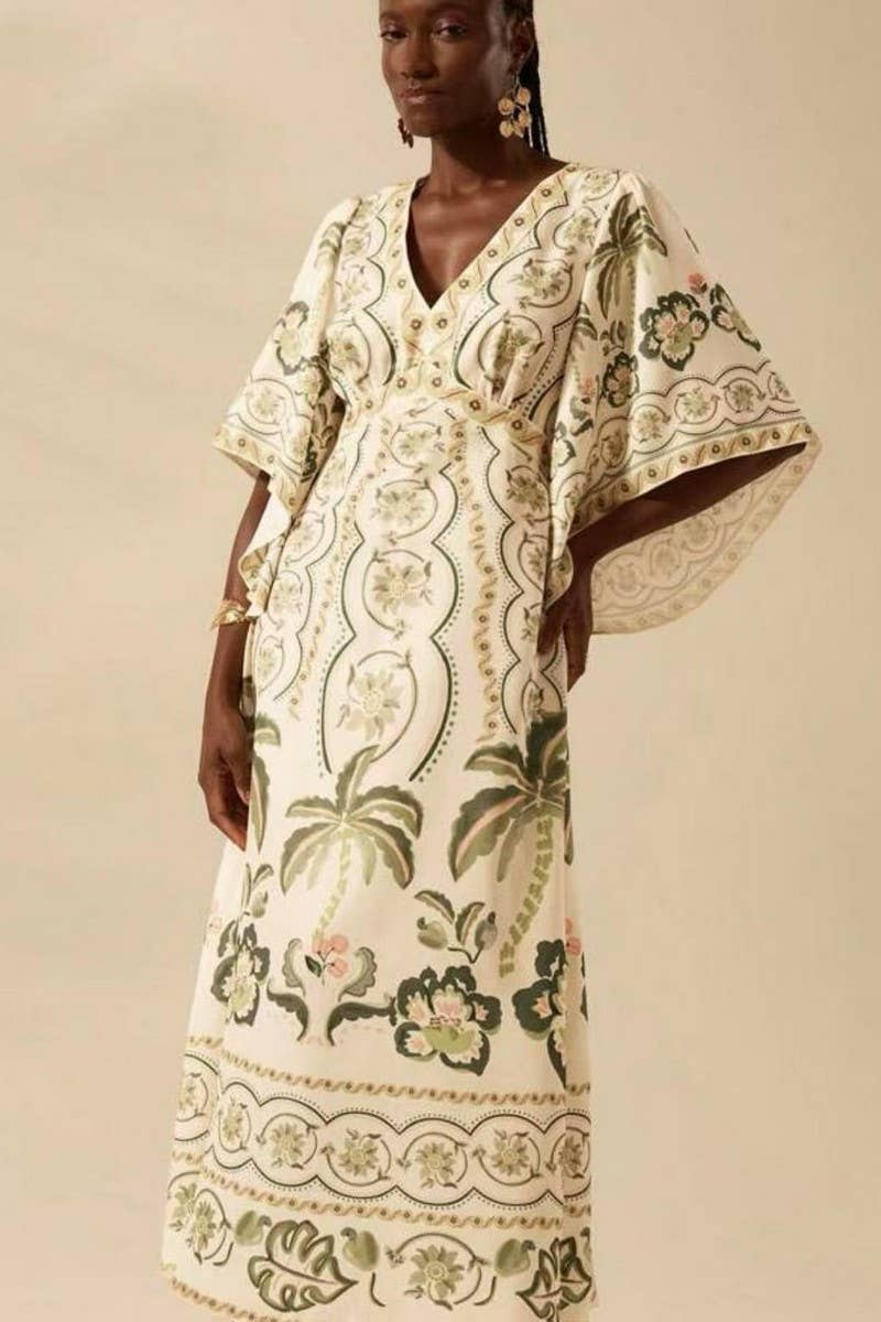 CWDMD5834_V-NECK LOOSE FLORAL FLOWY MAXI DRESS