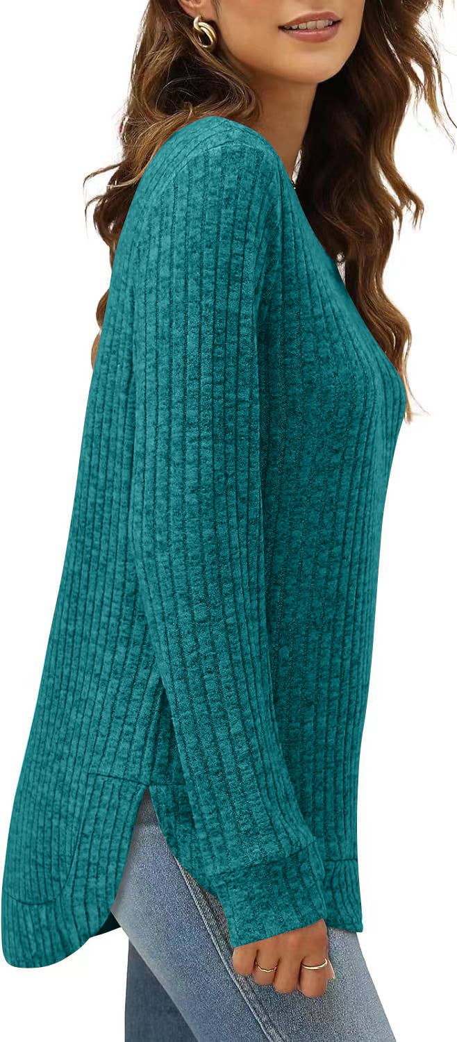 SOLID COLOR ROUND NECK LONG SLEEVE BRUSHED SHIRT