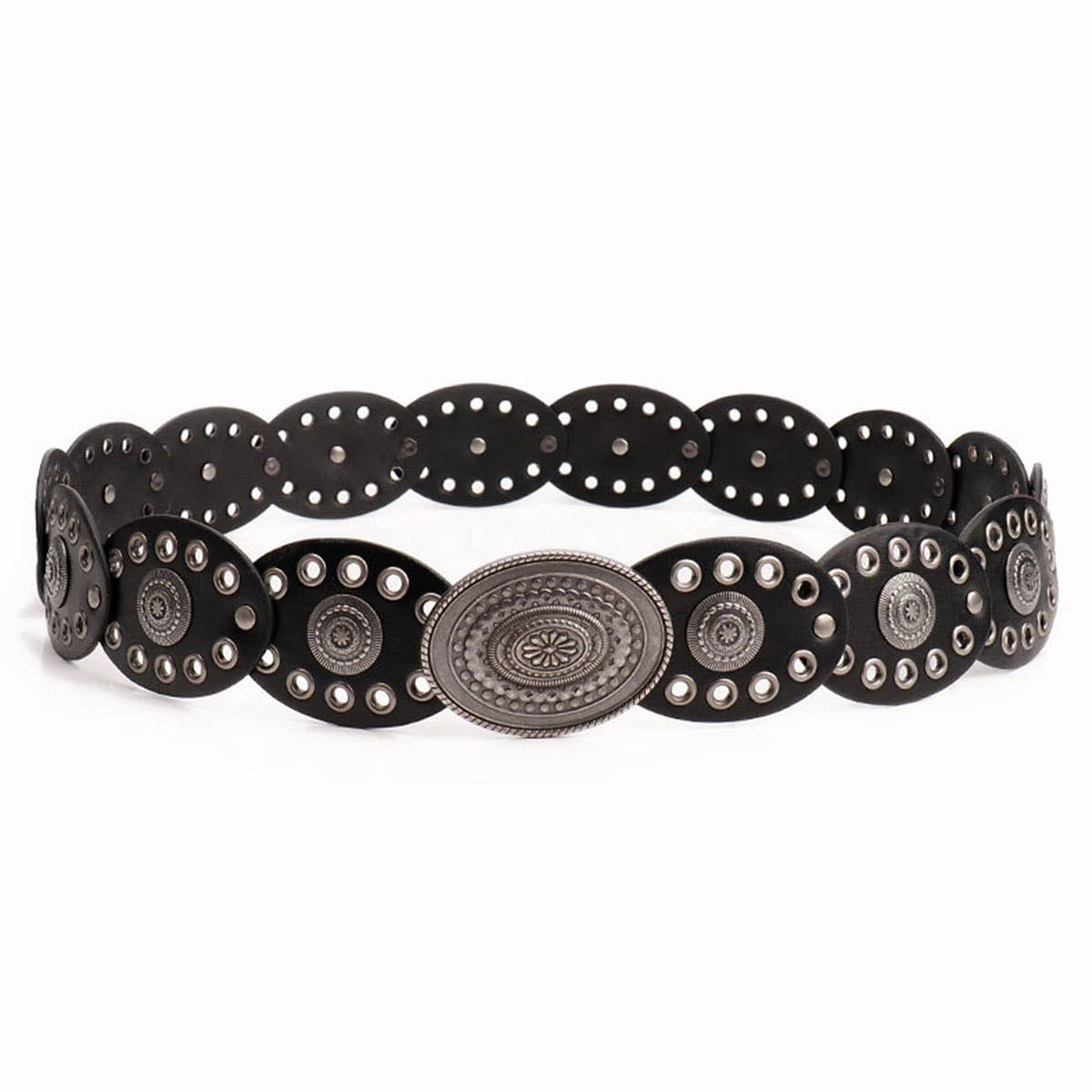 Exaggerated punk-style oval spliced waistband