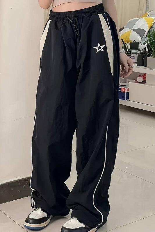 CWBLP2087_STREETWEAR PATCHWORK DRAWSTRING JOGGER PANTS