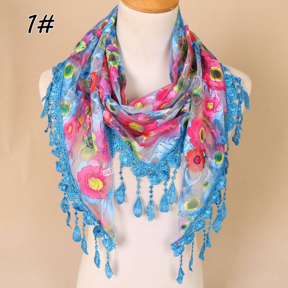 COLORFUL HOLLOW TASSEL LACE TRIANGLE SCARF VEIL