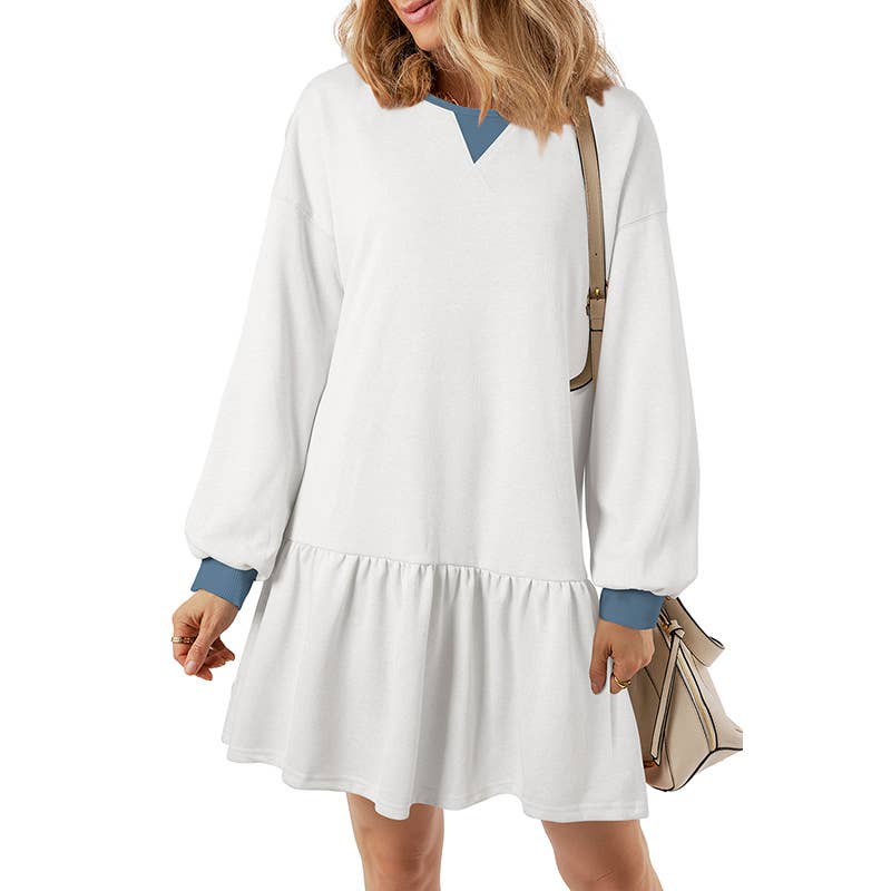 Ruffled long-sleeved sweatshirt dress