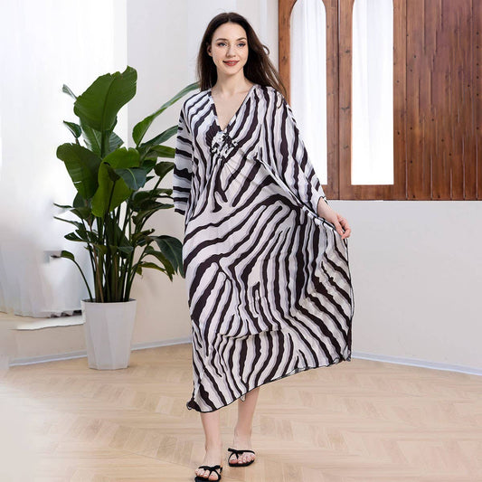 Zebra Knit Front Beach Cover-Up Maxi Dress_CWMM6206
