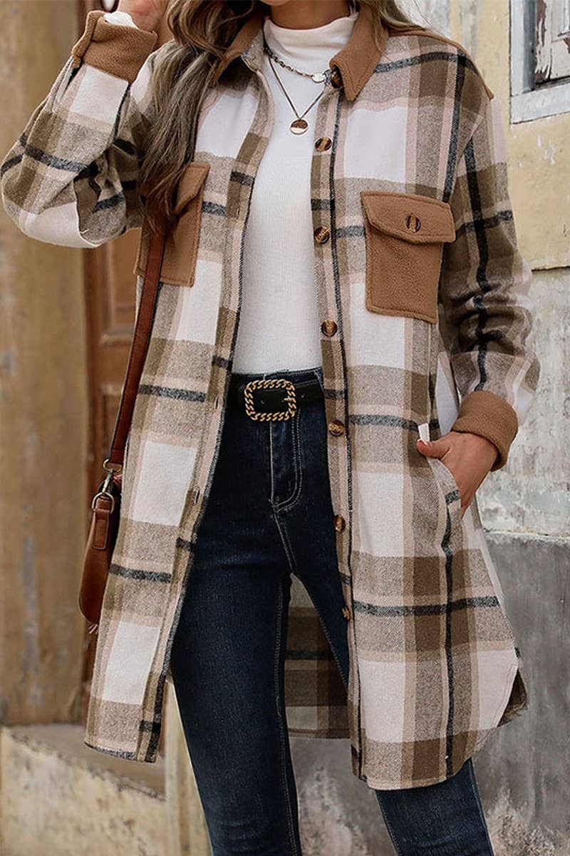 CWOCO0220_CASUAL BRUSHED PLAID MID-LENGTH COAT
