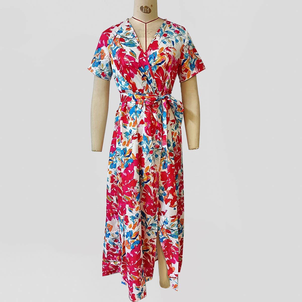 Vacation-style printed V-neck short-sleeved dress