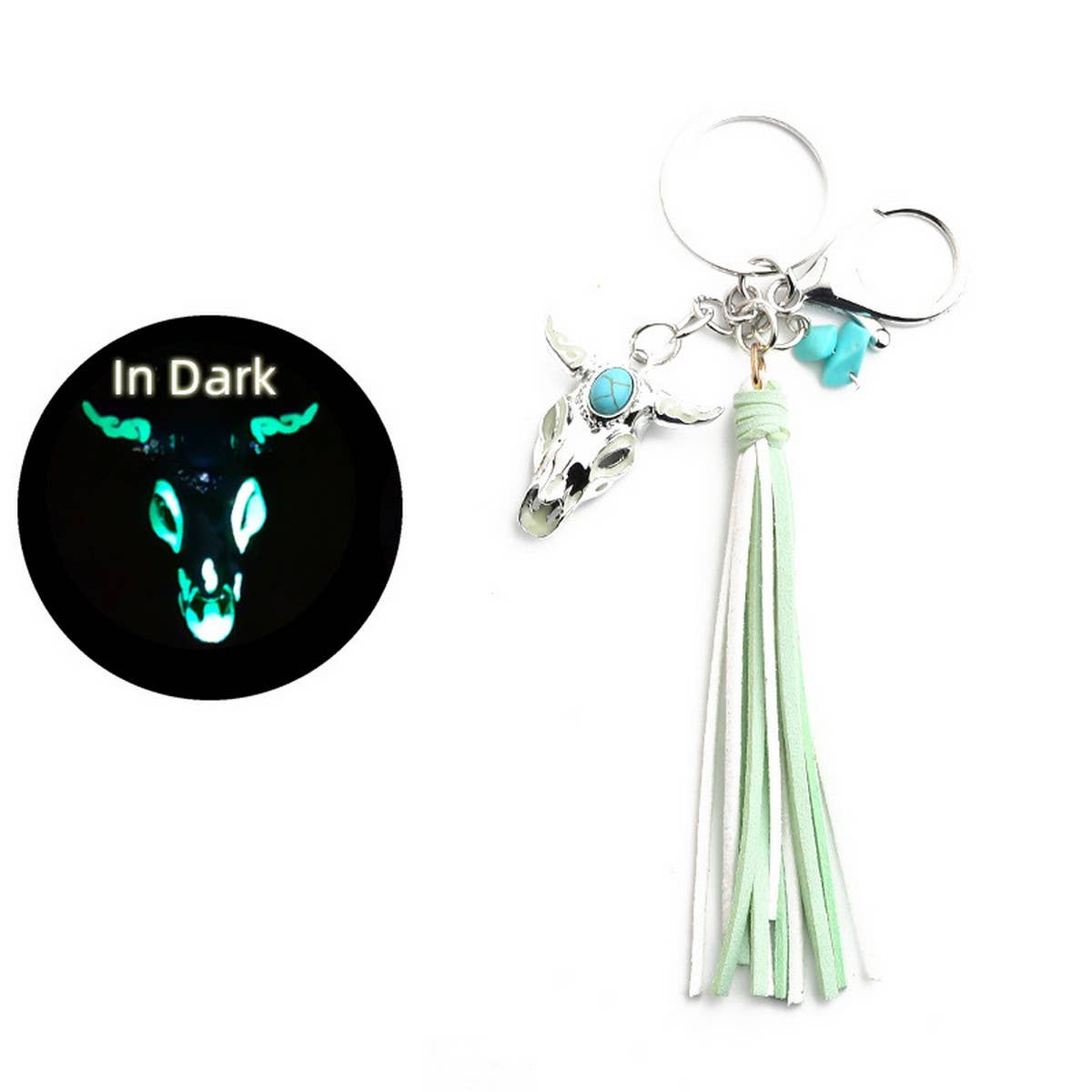 Retro Western Skull Keychain with Glow Bull Head_CWAB5092