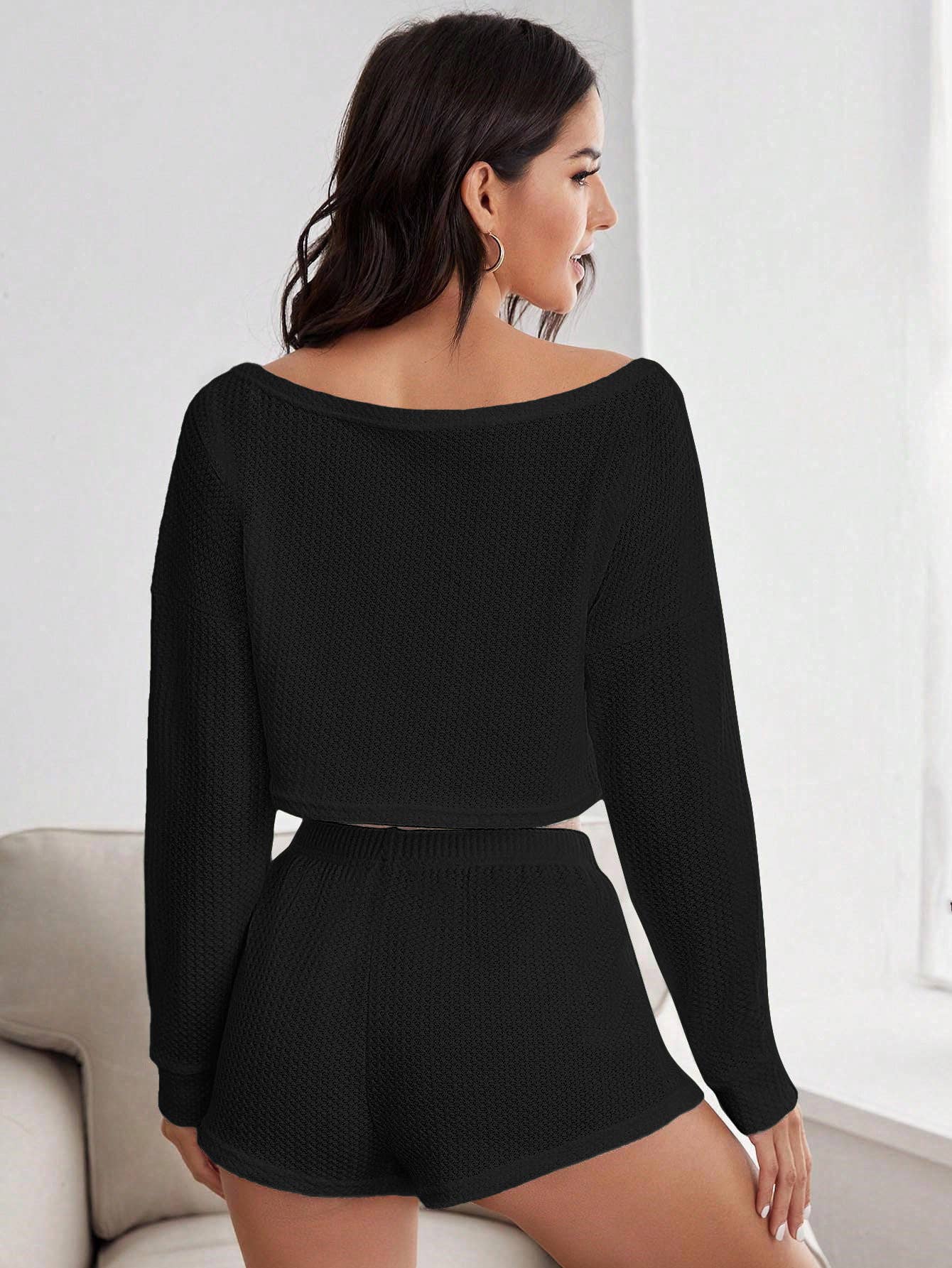 FASHION SIMPLE STRIPES SHORT TWO-PIECE HOME SET