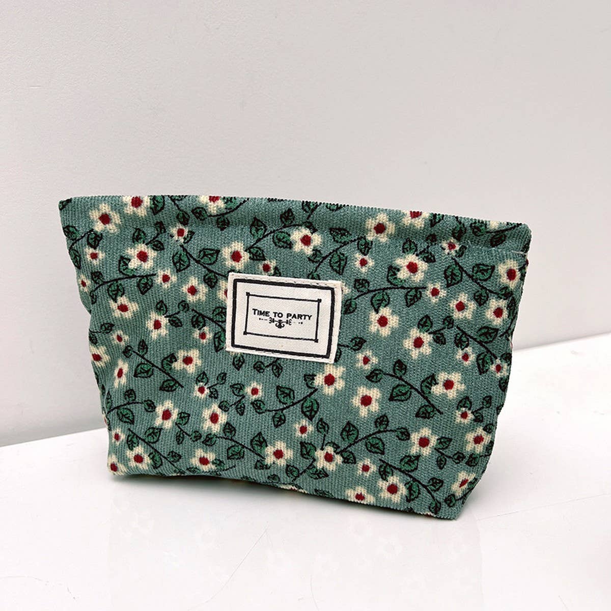 CORDUROY FLOWER PATTERN ZIPPER MAKEUP BAG_CWAB1219