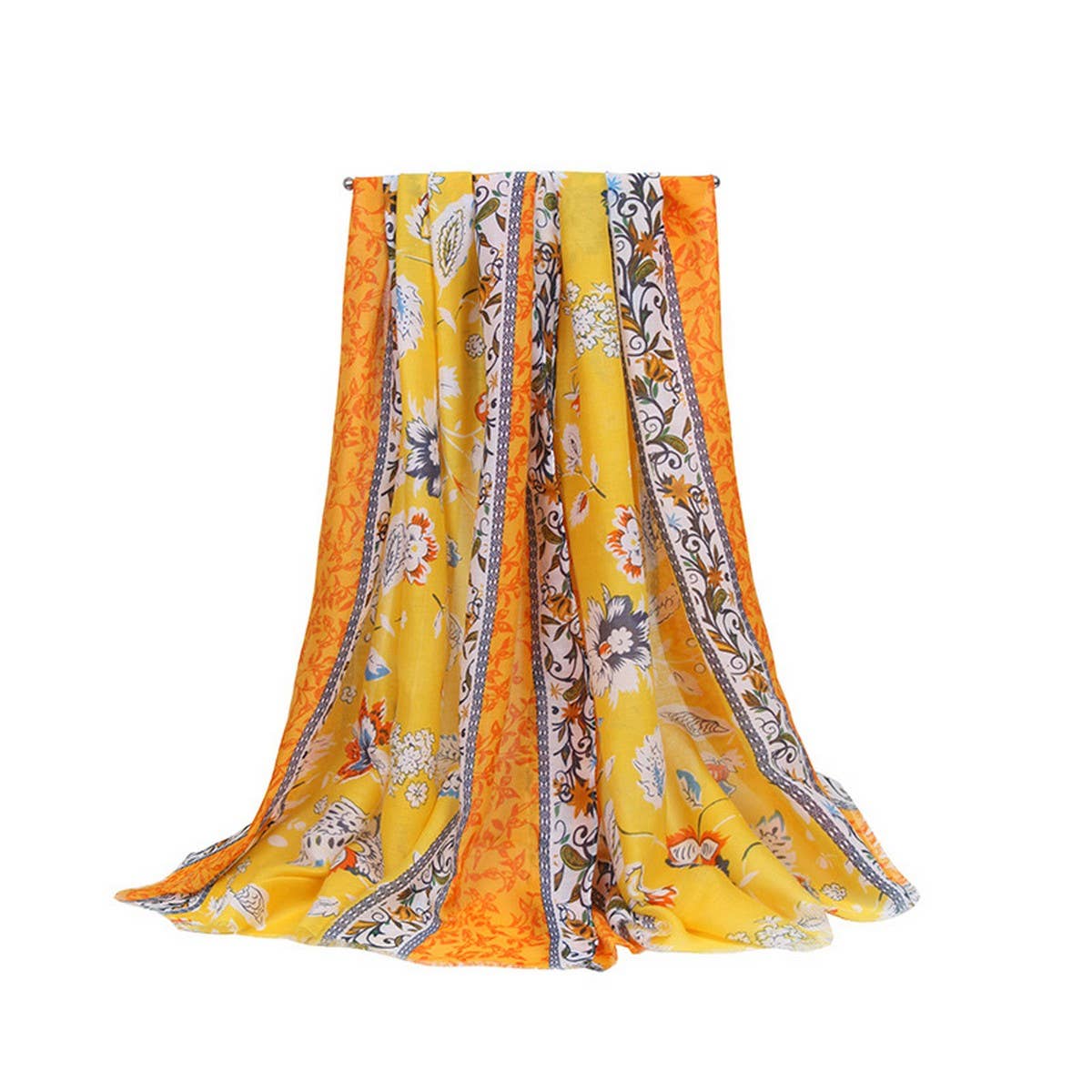 Floral Border Satin Scarf ? Elegant Beach Wrap