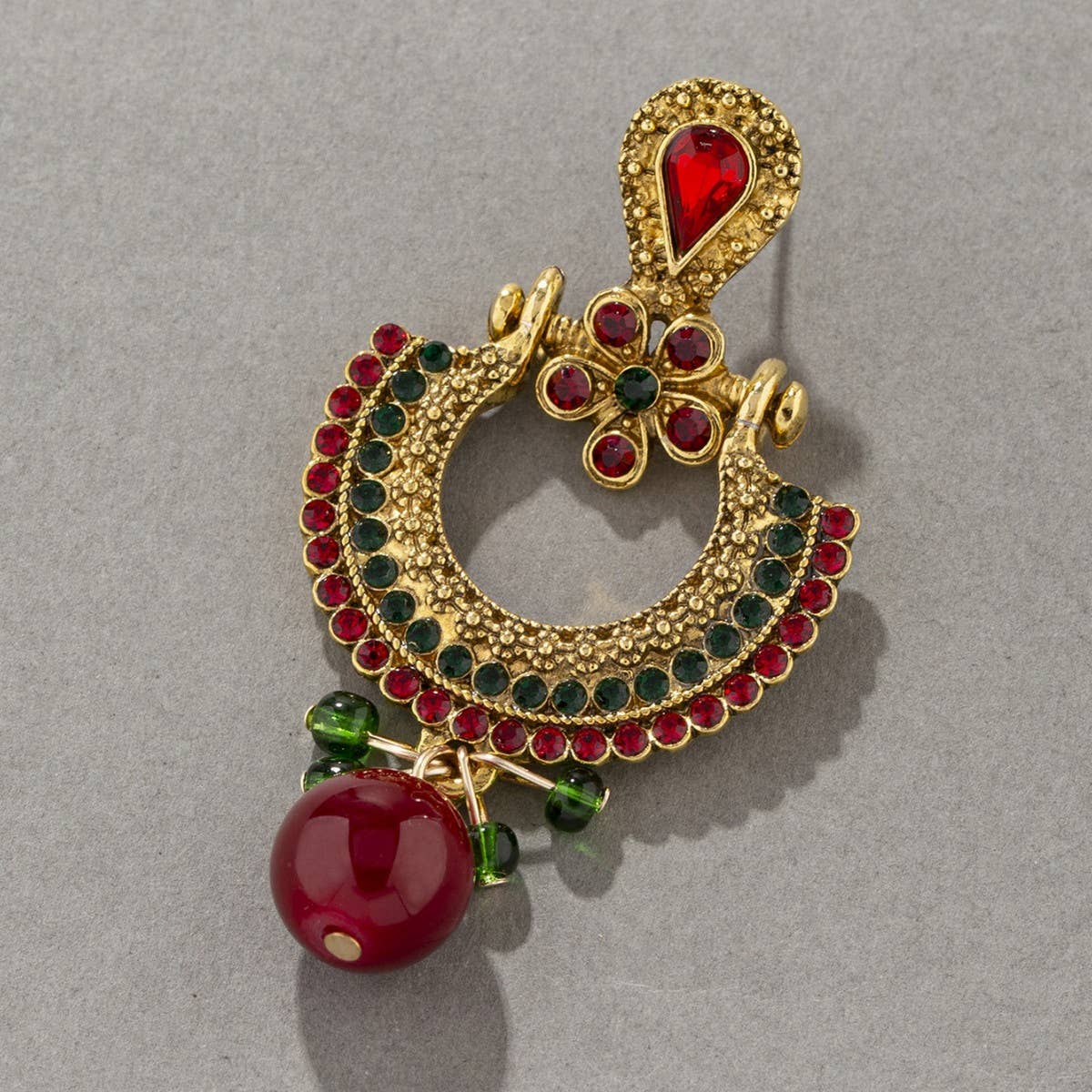 VINTAGE LARGE BEADS INLAID RHINESTONE EARRINGS