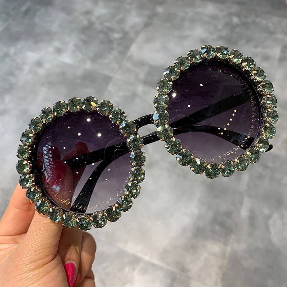 DIAMOND EXAGGERATED ROUND FRAME SUNGLASSES