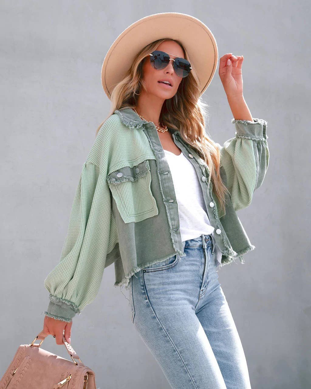 Waffle patchwork short washable coat