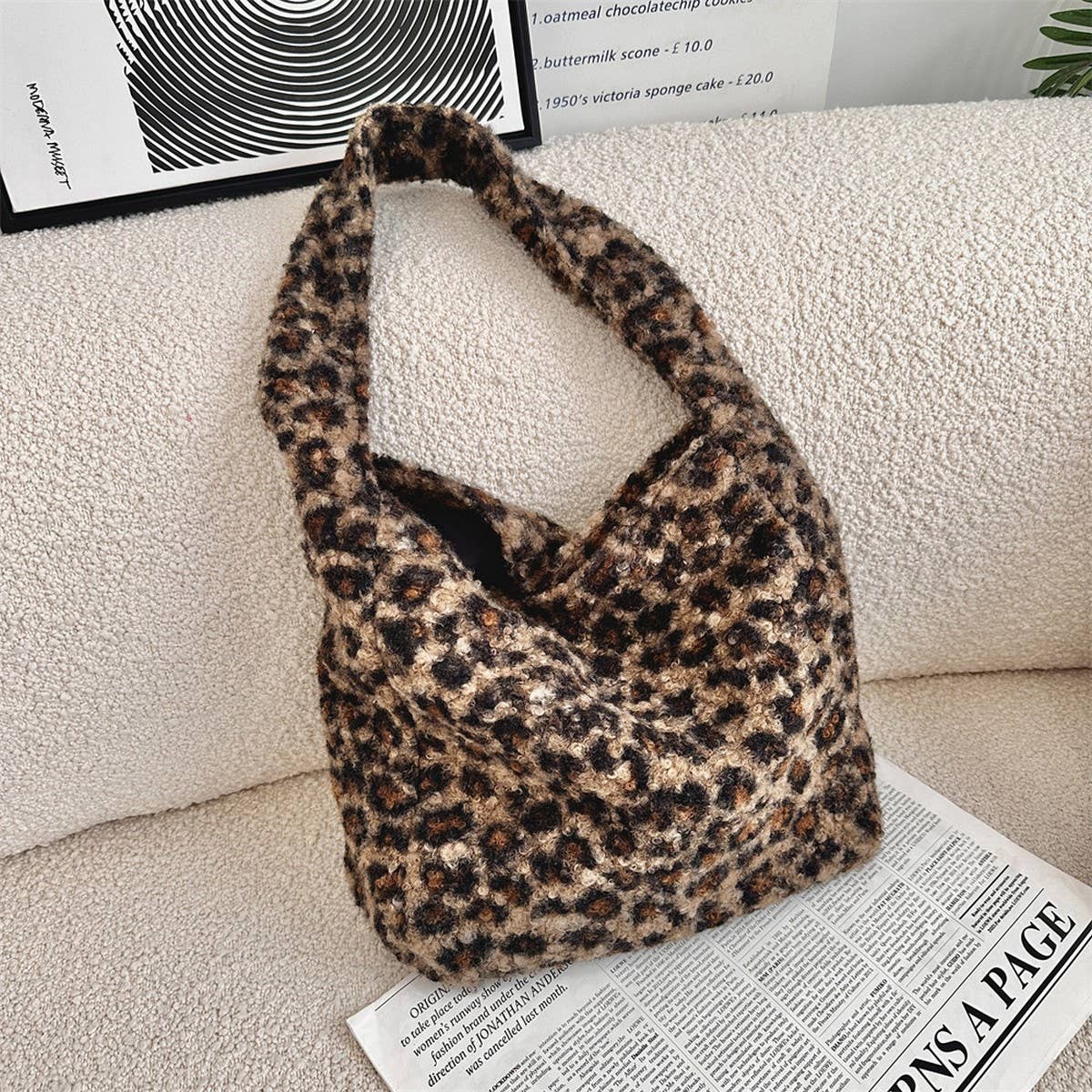 CWAB3900_PLUSH LARGE CAPACITY LEOPARD PRINT SHOULDER BAG