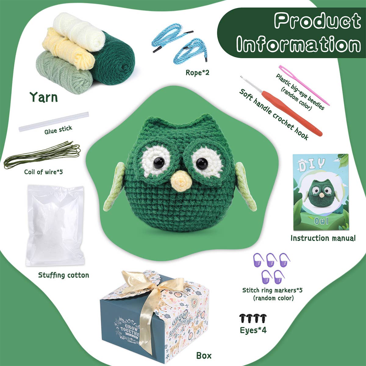 HAND KNITTED DOLL OWL CROCHET SET