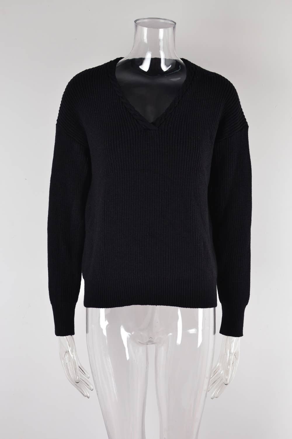 V-NECK TWIST SLIM SOLID COLOR SWEATER PULLOVER