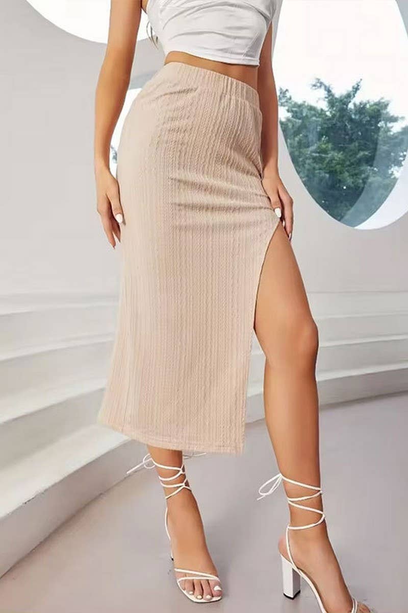 CWBMS0431_SEXY HIGH WAIST STRIPED HIGH SLIT KNITTED SKIRT
