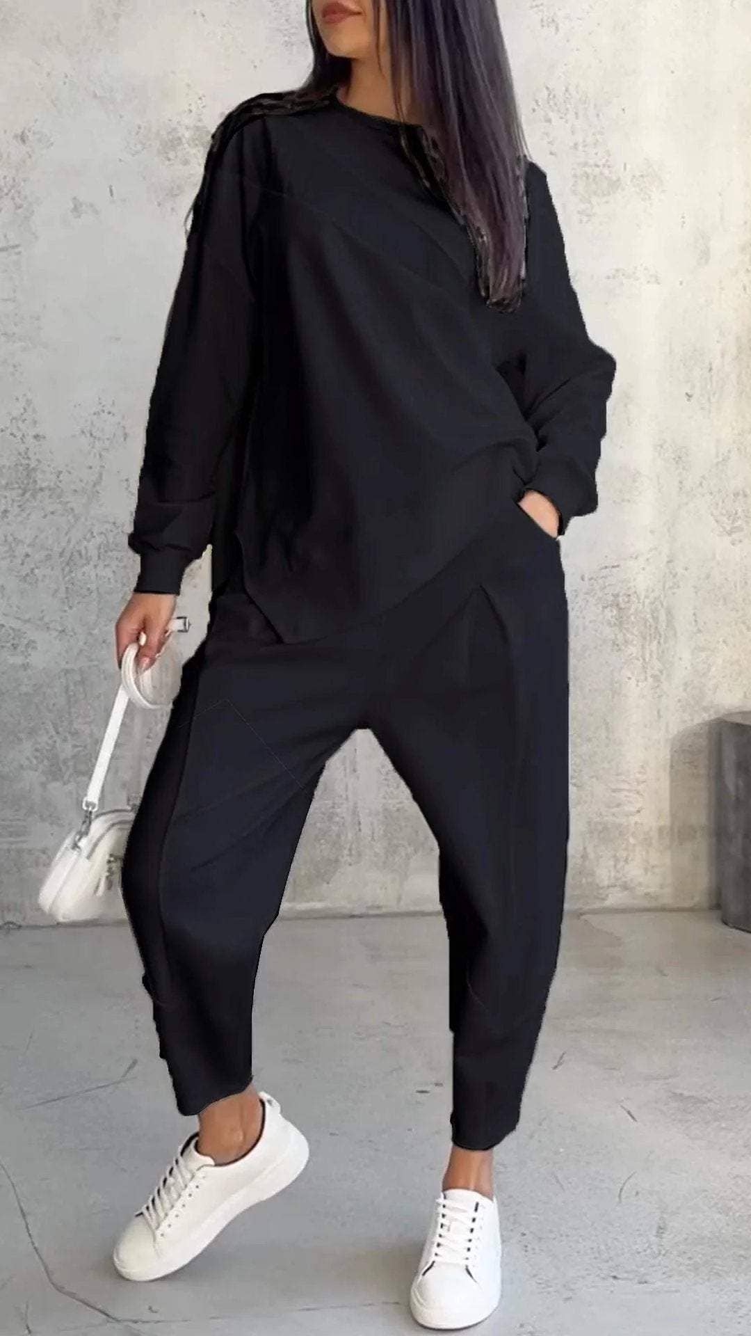 Round-neck loose irregular long-sleeved suit