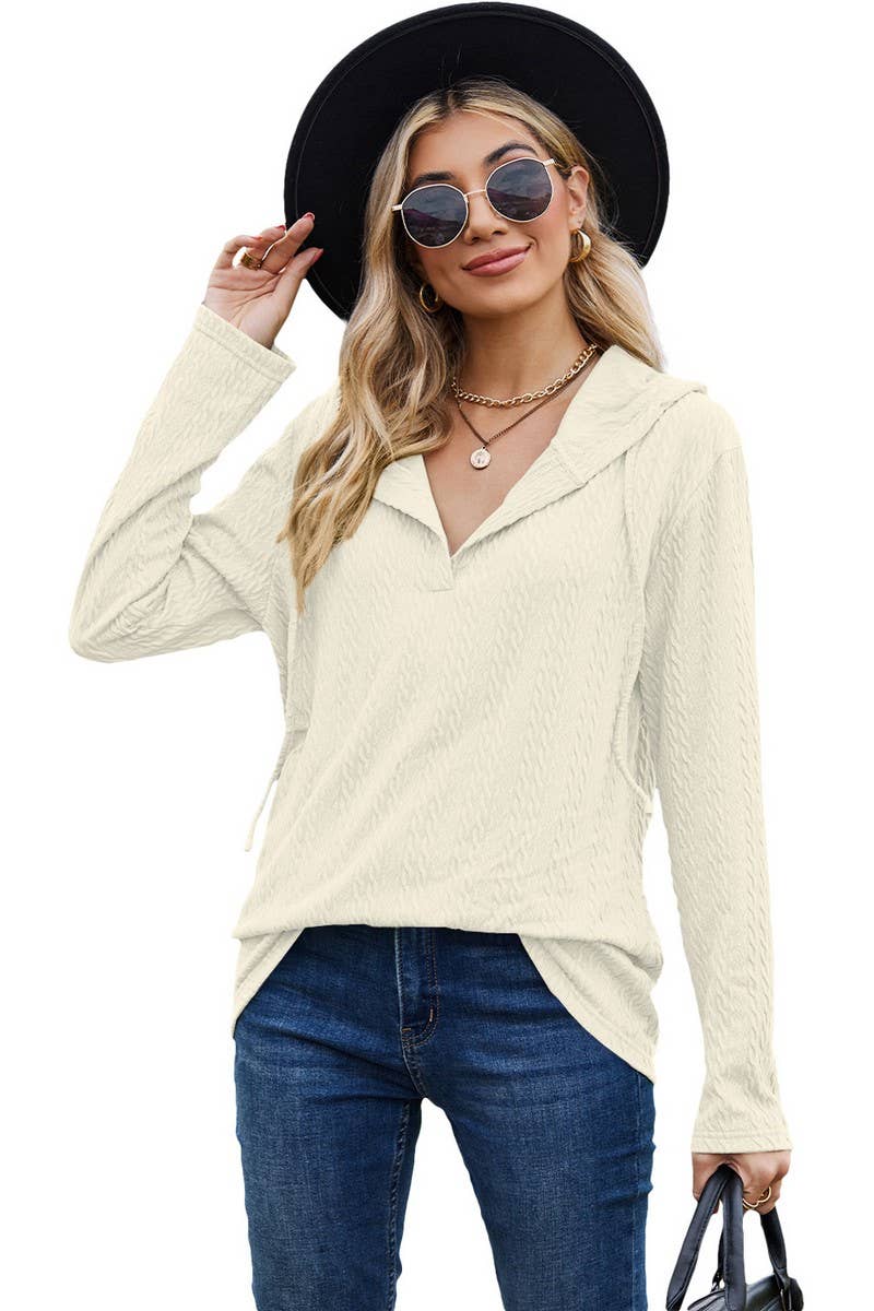 CWOHOL1097_SOLID COLOR HOODED LOOSE LONG-SLEEVED SWEATSHIRT