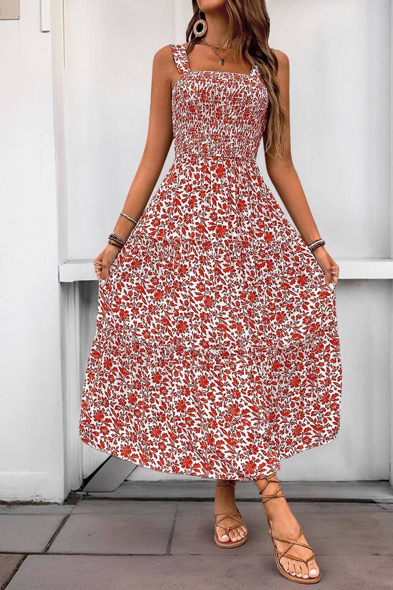 CWDMD4217_PRINTED PASTORAL STYLE SUSPENDER DRESS