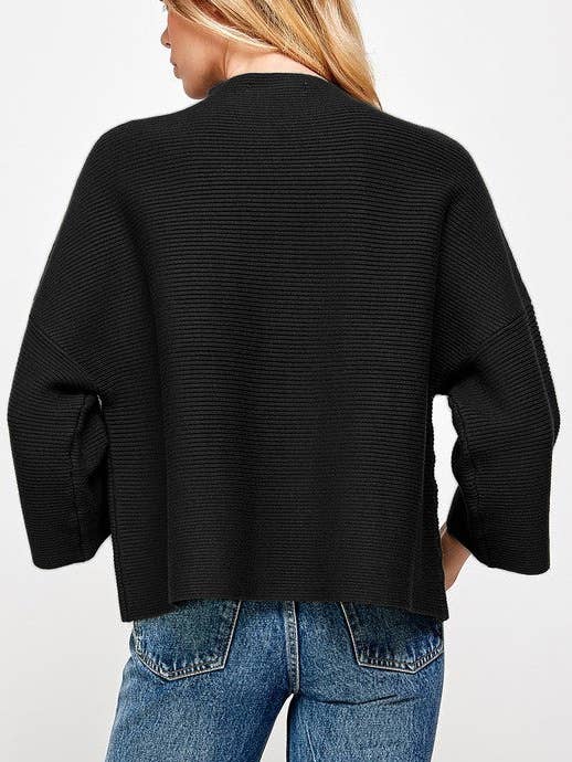 KNIT SOLID COLOR SWEATER WITH NINE-POINT SLEEVES