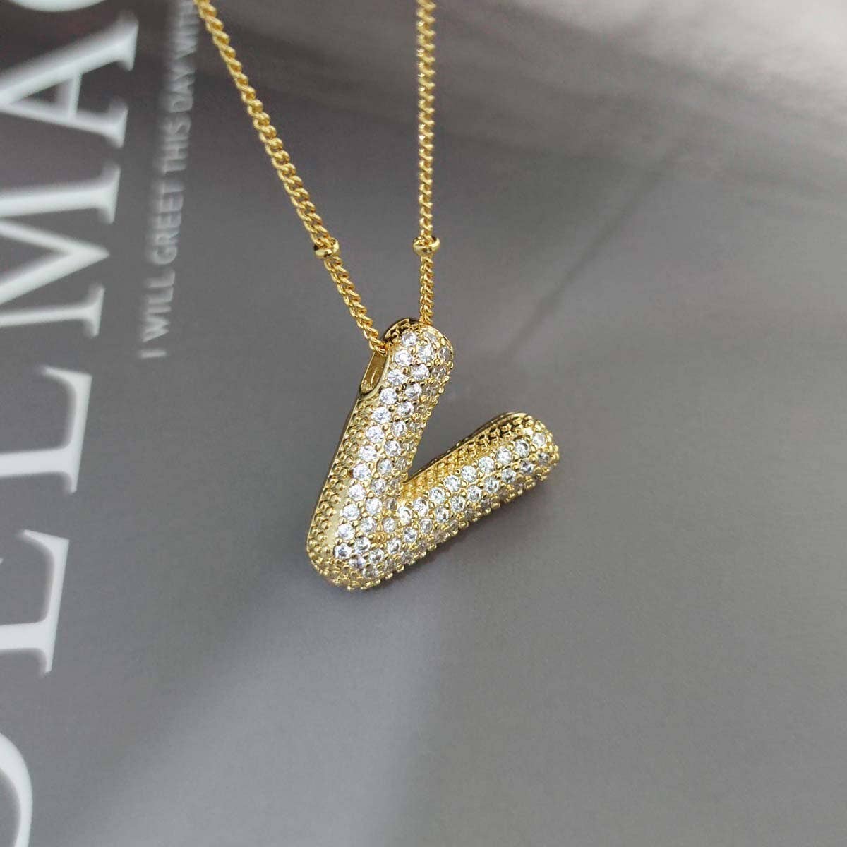 Copper Zirconia 26 Letters Pendant Necklace