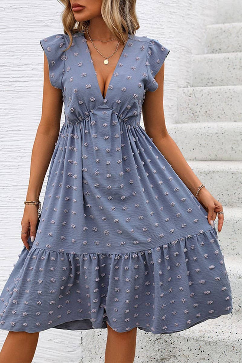 CWDMD2538_V-NECK LOOSE JACQUARD DRESS