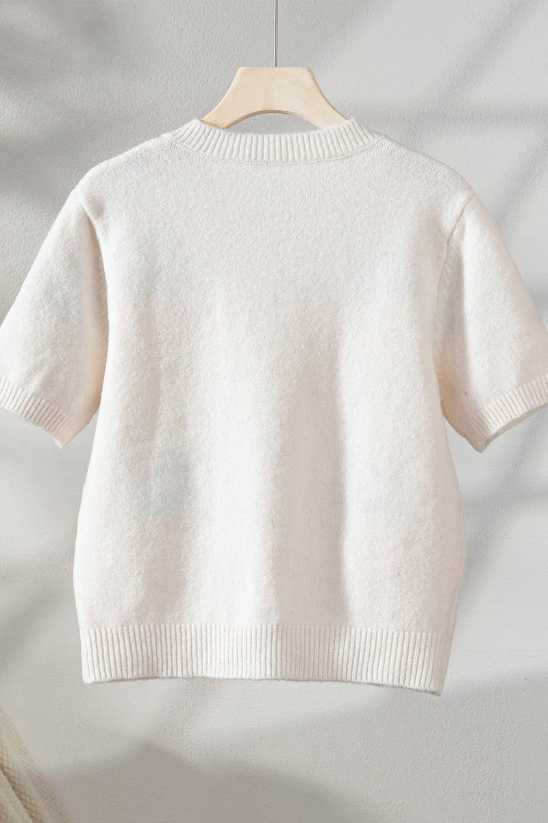 CWOCAL00714_MANGO PRINT SHORT SLEEVE BUTTON KNIT TOP