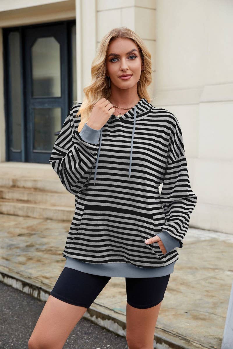CWOHOL1112_STRIPED LOOSE HOODED CONTRAST COLOR SWEATSHIRT