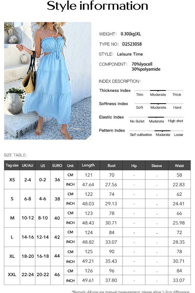 CWDHL0898_SUMMER CASUAL HIGH WAIST STITCHING SUSPENDER DRESS