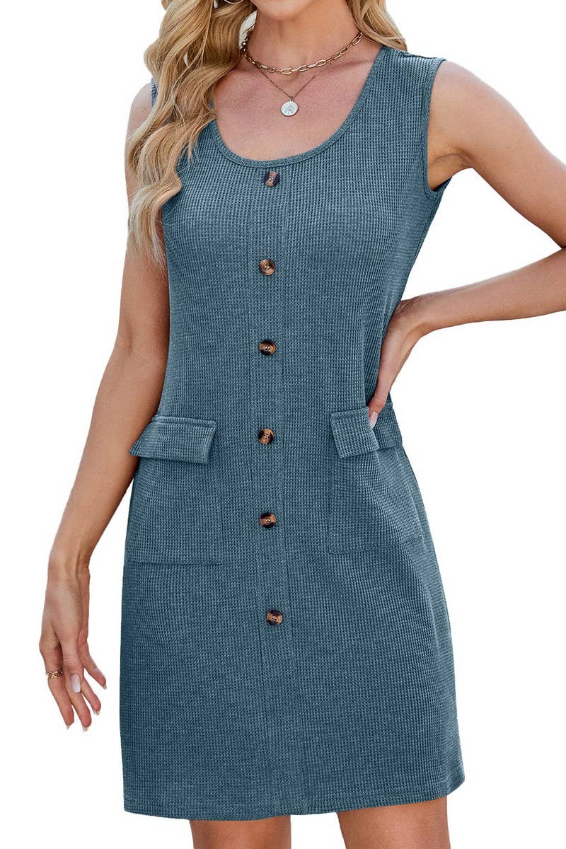 CWDSD7441_SPRING AND SUMMER BUTTON POCKET SLEEVELESS DRESS