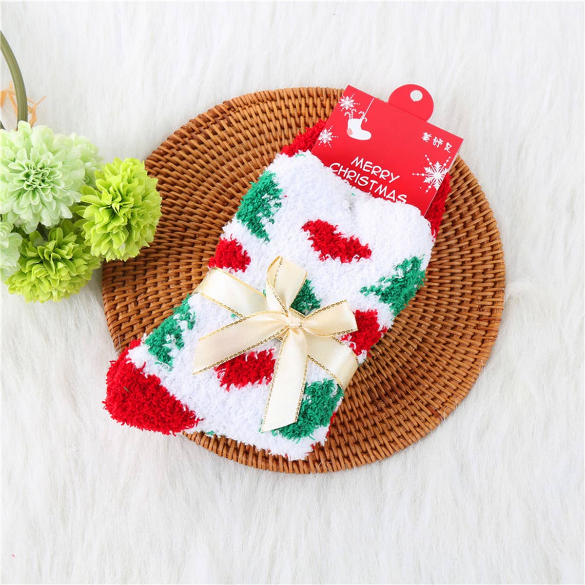 CHRISTMAS TREE THICKENED BOW CHRISTMAS SOCKS