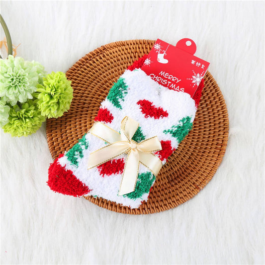 CHRISTMAS TREE THICKENED BOW CHRISTMAS SOCKS