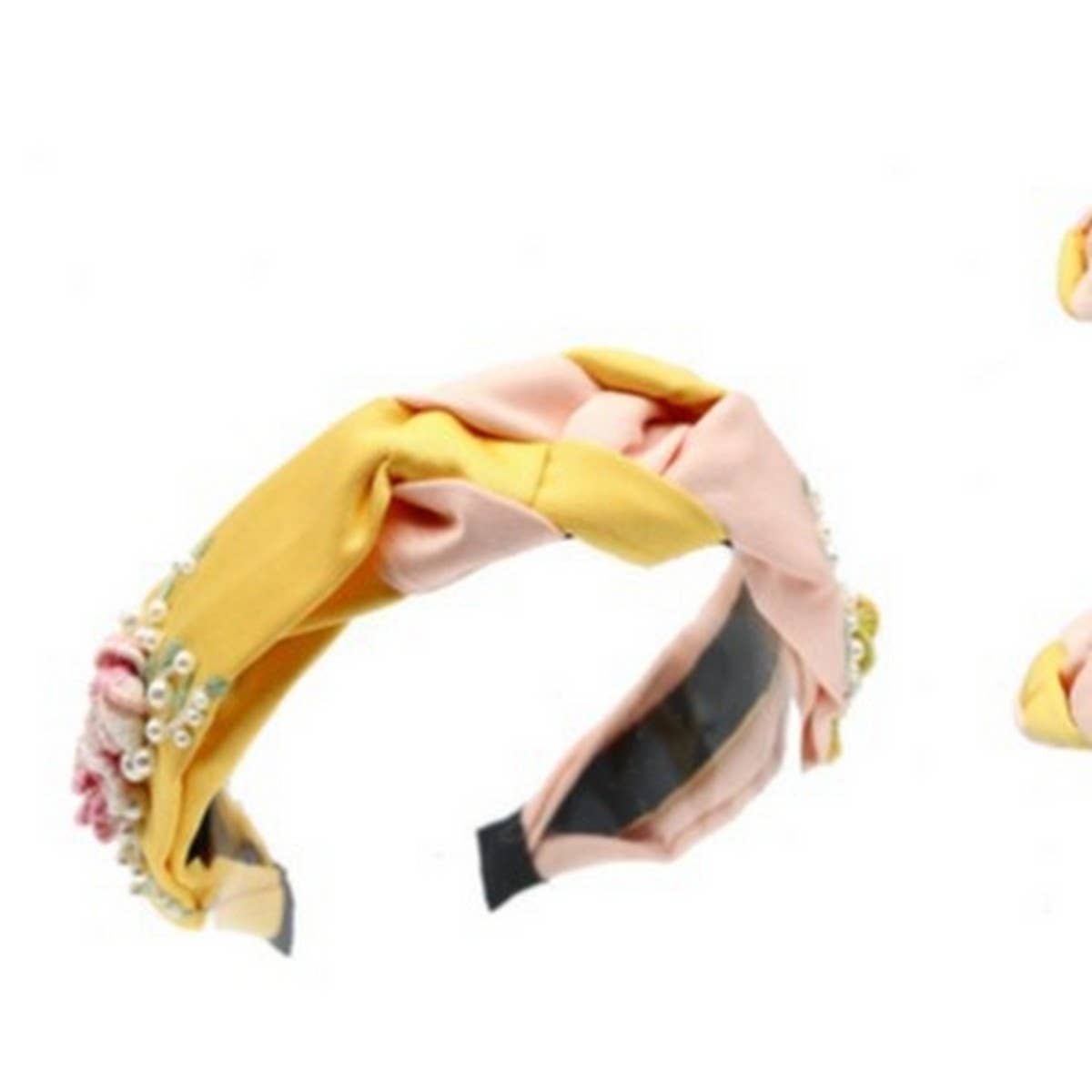 Handcrafted Embroidered Two-Tone Rose Headband