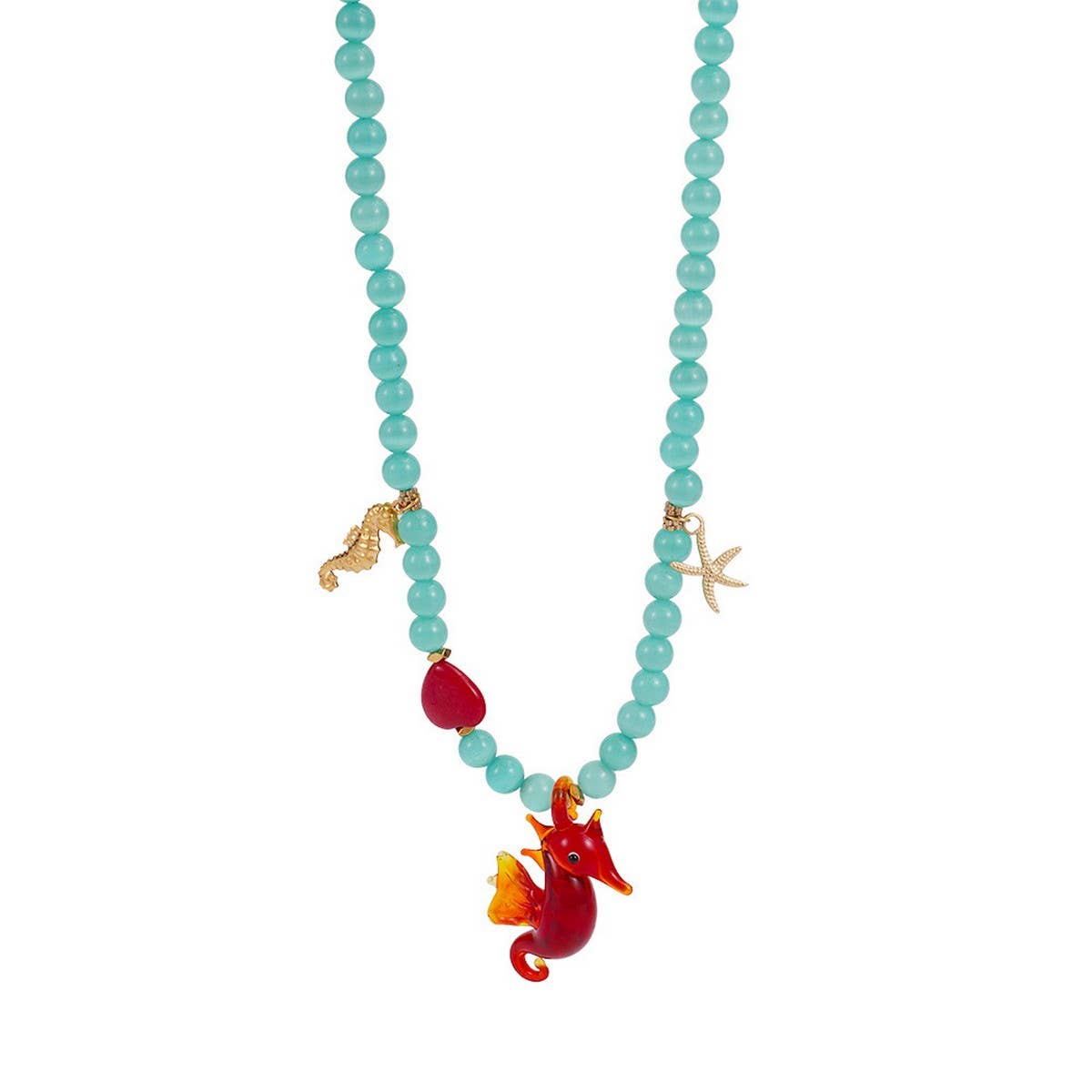 Colorful Gem Seahorse Starfish Pendant Necklace