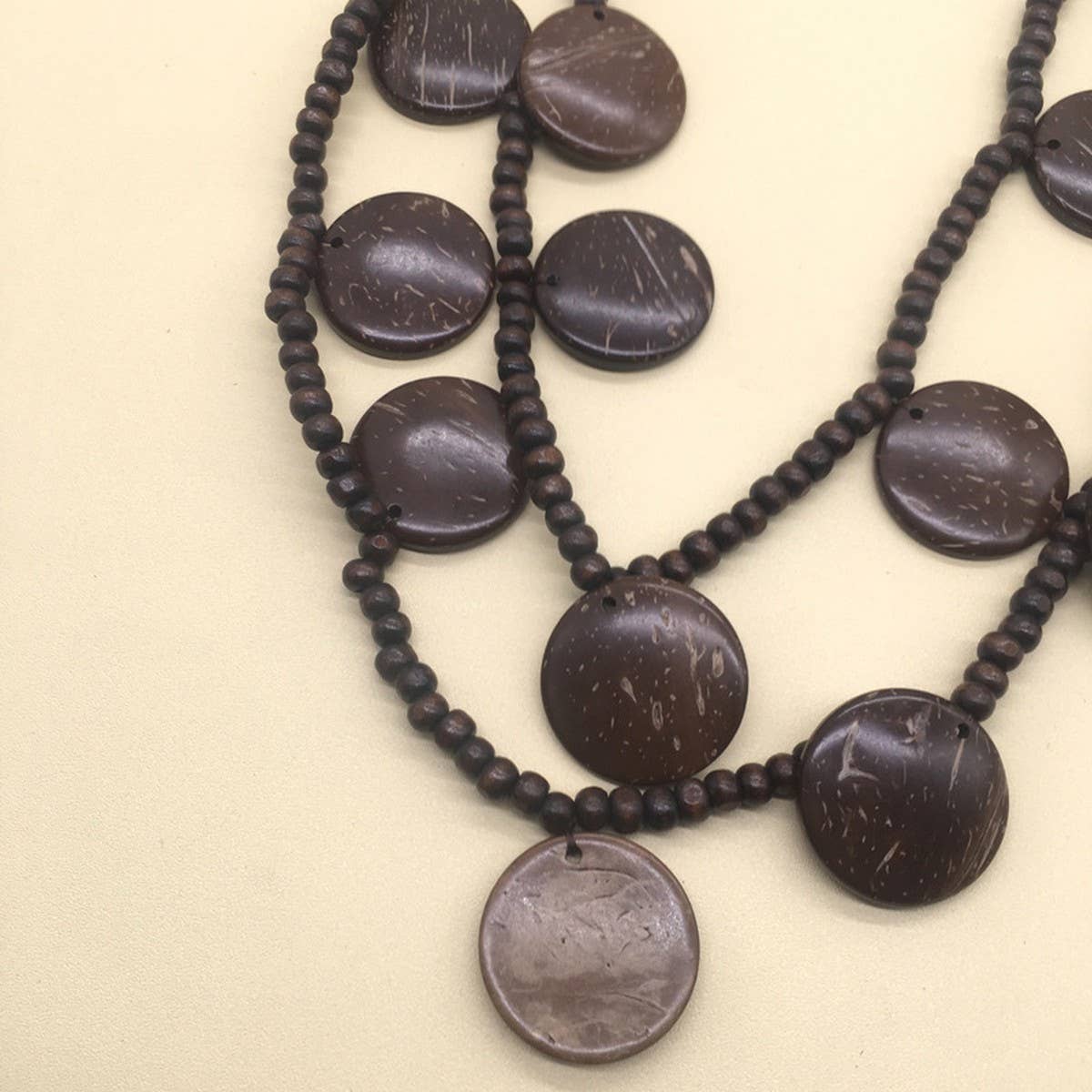 COCONUT WOOD BEADED MULTI-LAYER NECKLACE