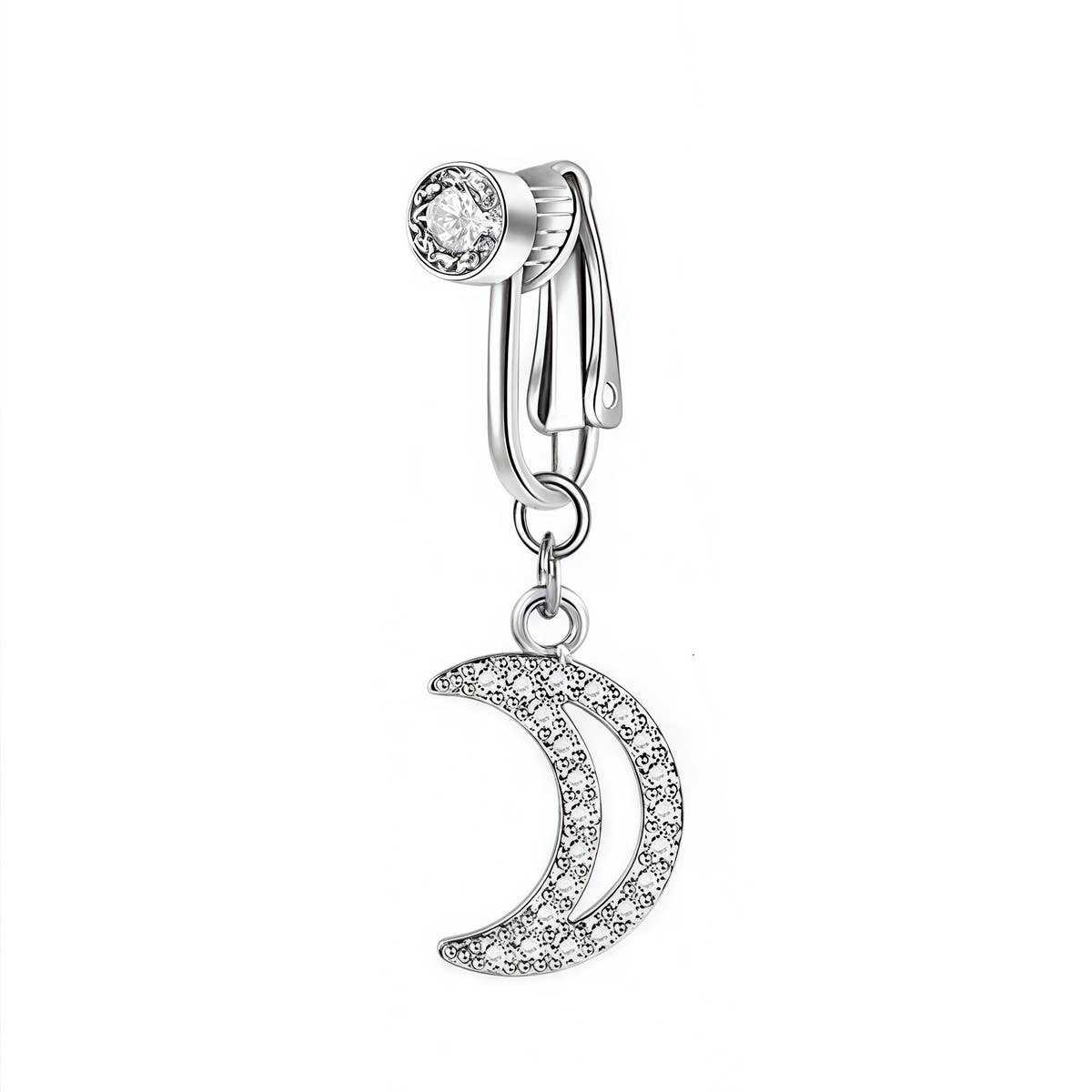 No-Piercing Navel Clip Ring with Moon&Heart Charm＿CWMM9227