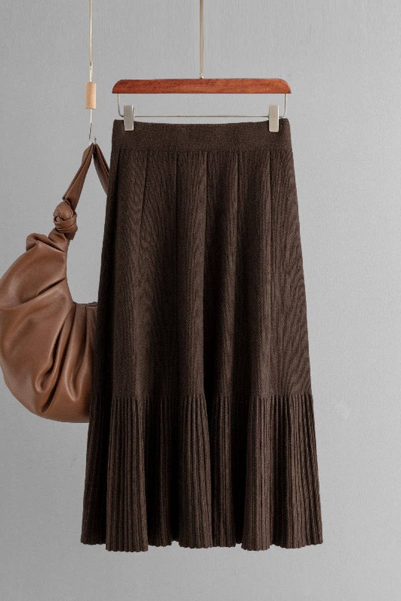 CWBMS00485_HIGH WAIST SOLID KNIT PLEATED MIDI SKIRT
