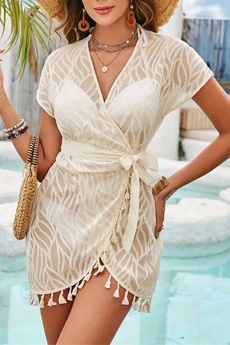 CWDSD7595_BEACH SEE-THROUGH SUNSCREEN CROSS FRINGE SKIRT