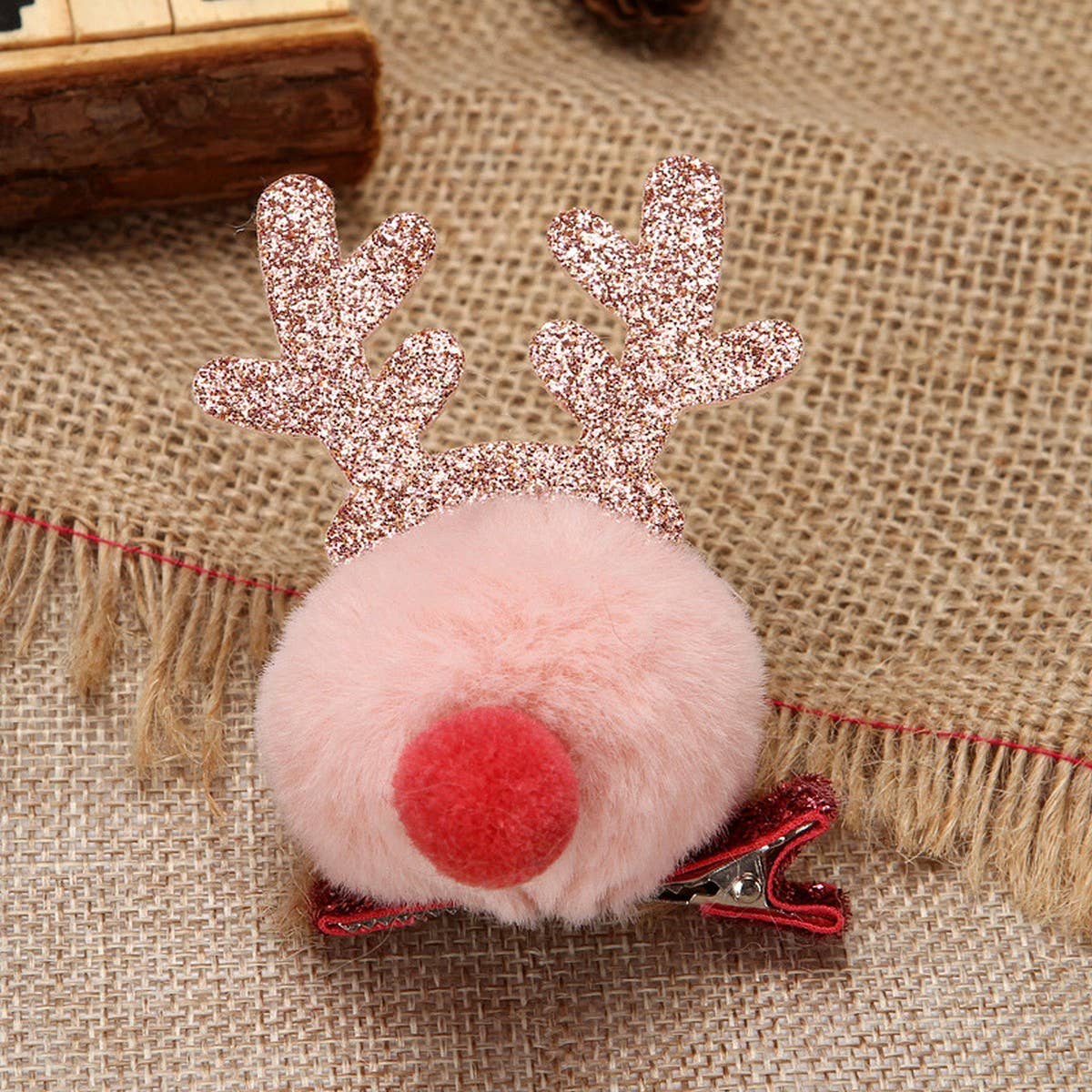 CHRISTMAS CARTOON FUR BALL ELK HAIRPIN HEADDRESS