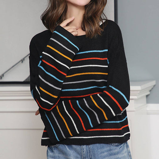 FASHION CASUAL STRIPED MATCHING COLOR SWEATER