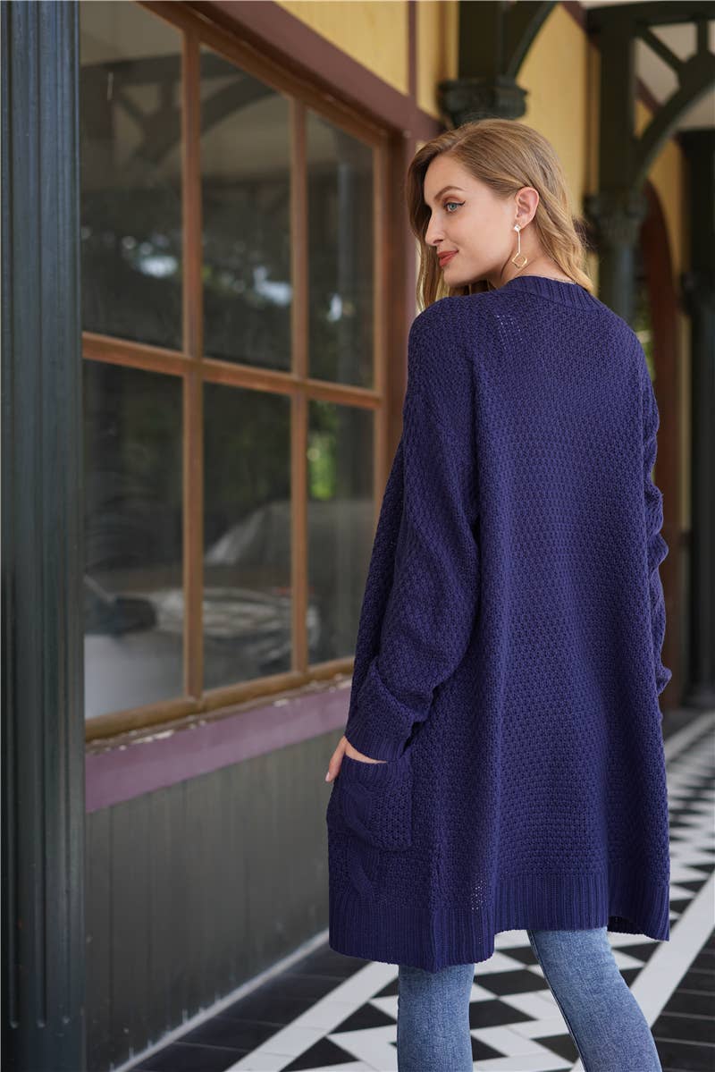 KNIT CARDIGAN TWISTED ROPE KNIT SWEATER