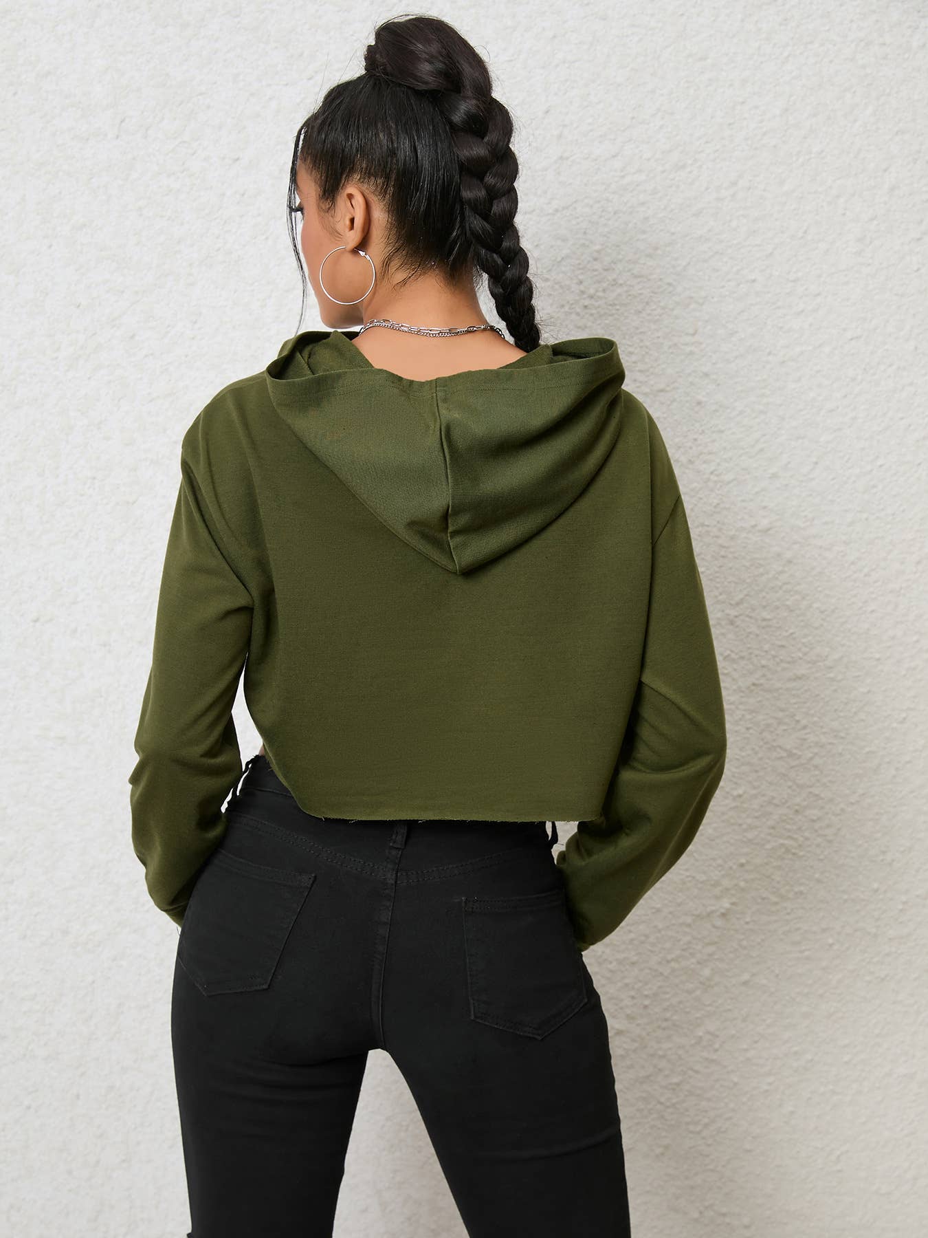 Solid color sexy hooded street style short hoodie