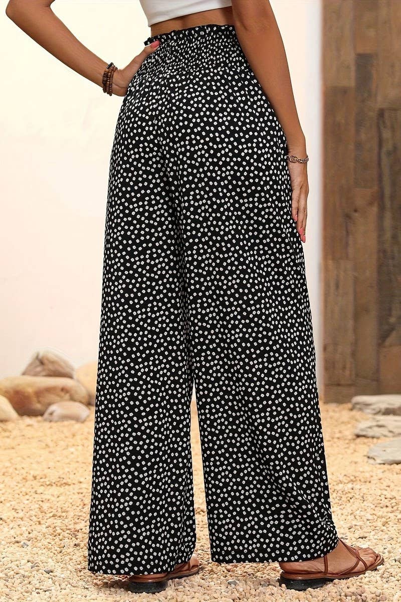 CWBLP2072_HIGH WAIST FLORAL FLARED DRAPED SUMMER PANTS