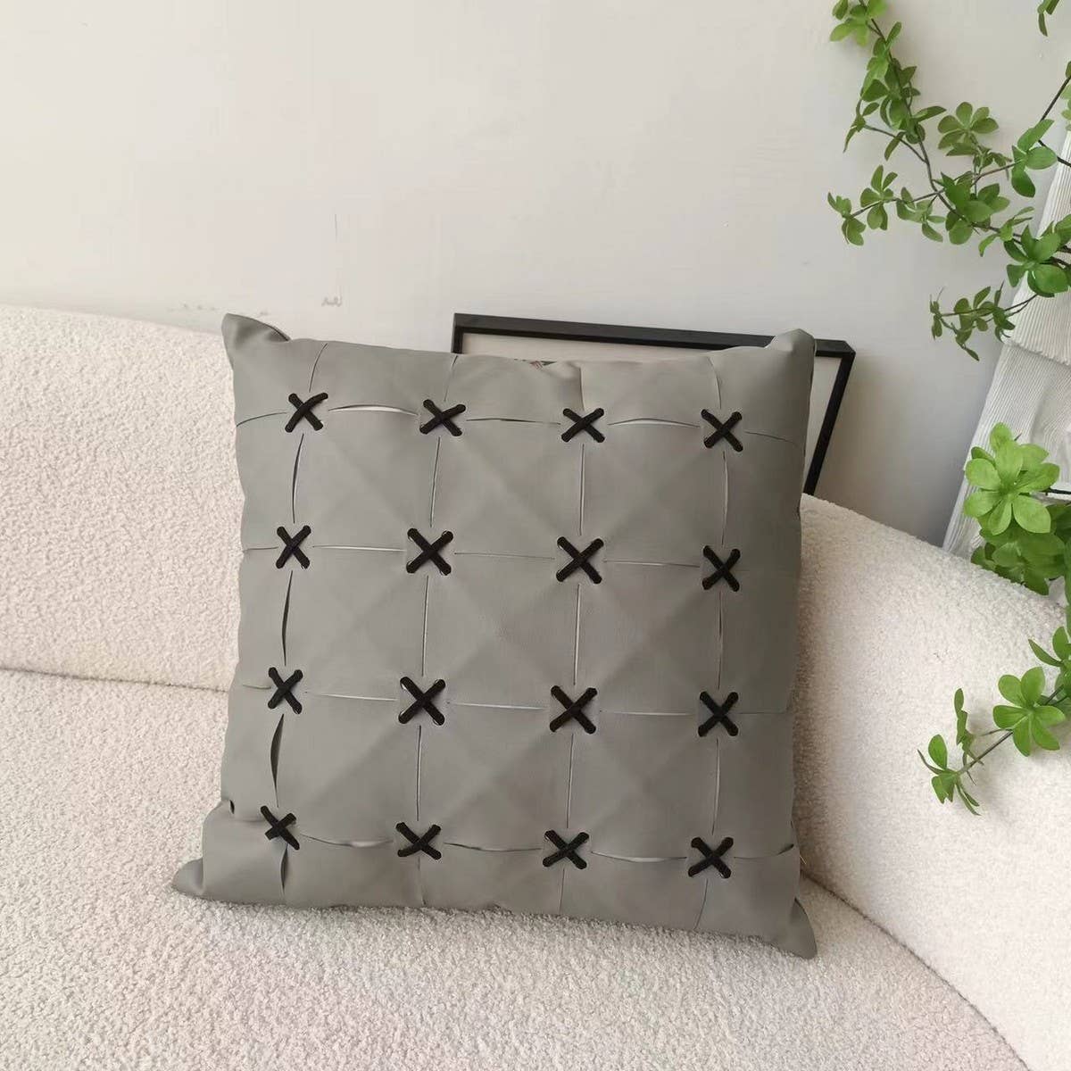 SIMPLE  LEATHER SPLICING THROW PILLOW CASES
