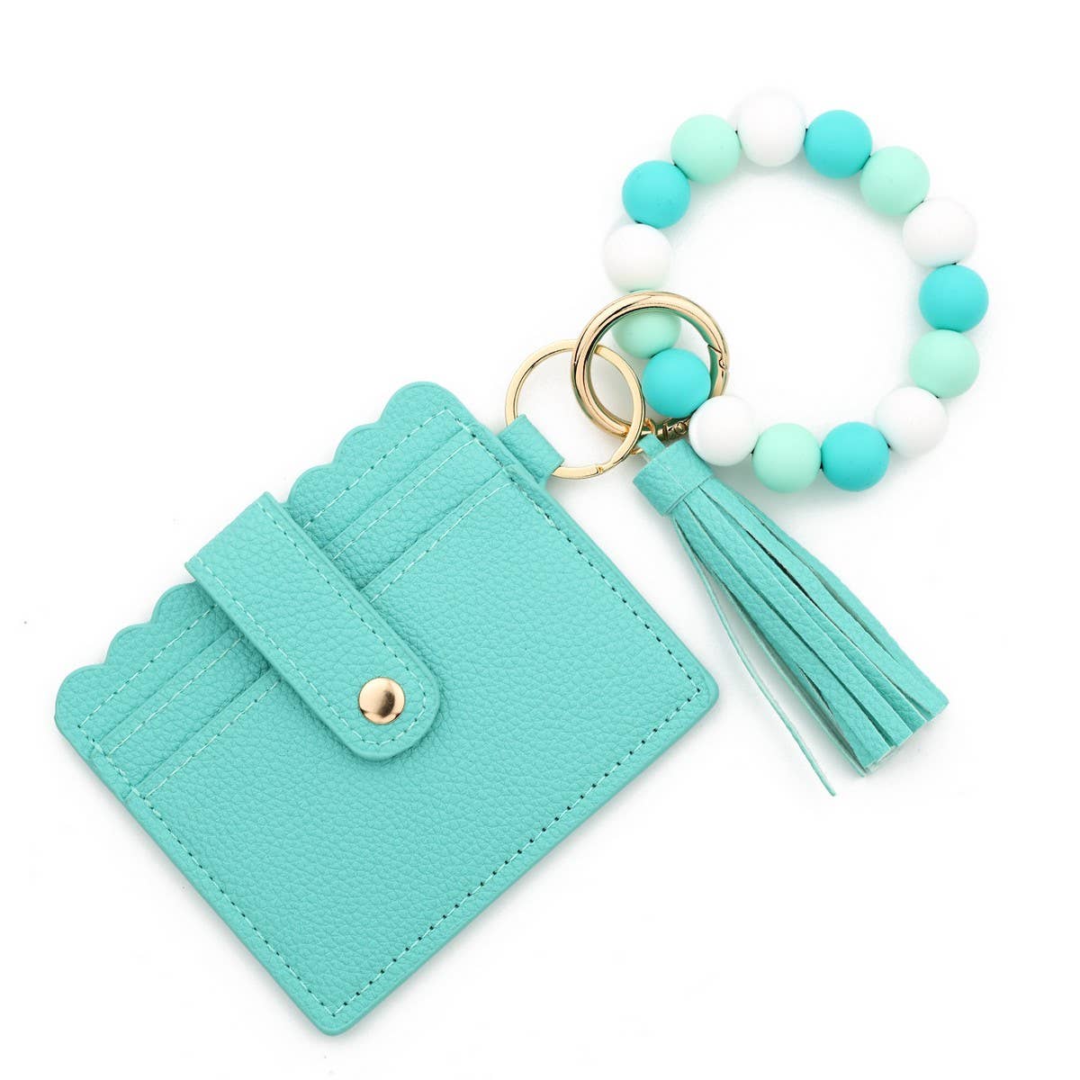 Solid Color PU Wallet with Bead Bracelet&Keychain_CWAB4959