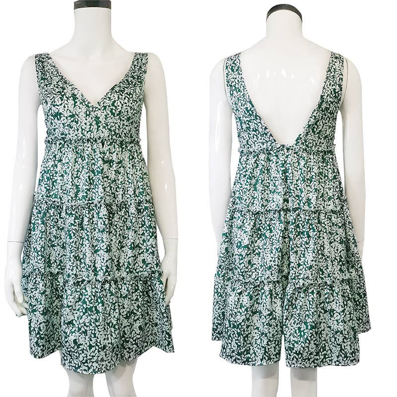 SLEEVELESS LEAF PRINT HALTER DRESS